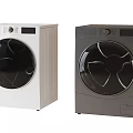 Two Modern Front Loading Washing Machines in White and Gray Colors 3d model
