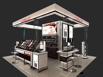 CARSLAN Exhibition Booth With Modern Design Cosmetics Display Shelves And Model Posters 3d model
