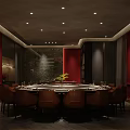 Elegant Private Dining Room With Round Table Brown Chairs Large Windows And Decorative Plant
