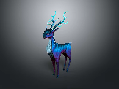 Vibrant Blue Purple Gradient Deer With Glowing Antlers And Striped Body On Grey Background 3d model