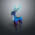 Vibrant Blue Purple Gradient Deer With Glowing Antlers And Striped Body On Grey Background