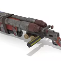 Vintage Rusty Double Barrel Launcher With Red Gray Accents And Mechanical Parts Design