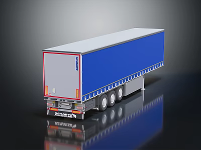 Blue White Schmitz Cargobull Cargo Trailer With Multiple Wheels And Reflective Surface 3d model