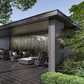 Modern Outdoor Landscape Corridor Frame Sofa Combination Tree Pool Wooden Platform 3d model
