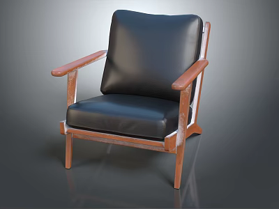 Modern Accent Chair With Black Leather Upholstery And Wooden Armrests And Legs 3d model