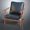 Modern Accent Chair With Black Leather Upholstery And Wooden Armrests And Legs
