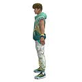Man Wearing Green And Yellow Hooded Vest With Khaki Cargo Pants And Sneakers