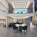 Modern Two Story Showroom Interior With Blue Starry Ceiling And Display Shelves