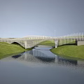 Modern Wavy Landscape Bridge Over River With Green Grass And Reflection 3d model