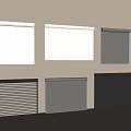 Six White And Dark Colored Roller Blinds On Light Colored Wall Interior