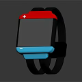 Modern Smartwatch with Red Top White Cross Blue Bottom Black Strap and Square Screen