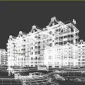 Multistory Residential Building With Yellow Exterior Red Roof Green Lawn Pond Wooden Bridge And Decorative Stones
