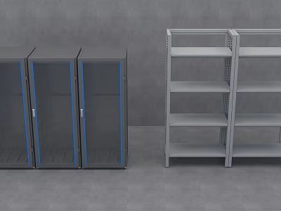 Grey Storage Cabinets with Glass Doors and Open Multi layer Shelves for Modern Storage Solutions 3d model