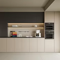 Sleek Modern Kitchen Sideboard Design Featuring Wooden Cabinets Open Shelves And Storage Countertop