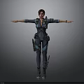 Female Combat Character In Blue Black Suit With Arms Outstretched