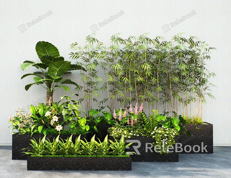 Green plant flower box plant combination plant pile flower pond flower bed bamboo flower border flowers and plants model