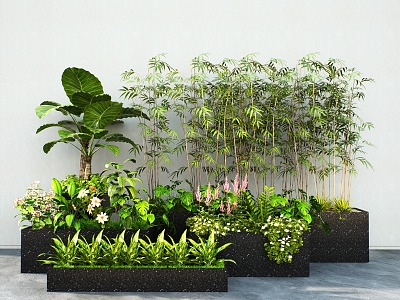 Green plant flower box plant combination plant pile flower pond flower bed bamboo flower border flowers and plants model