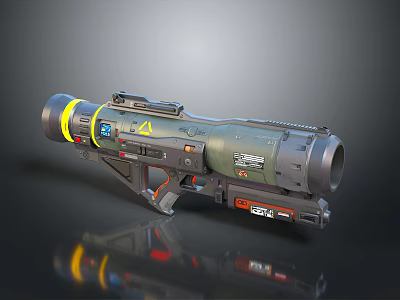 Military Fighter Jet Featuring Green Gray Missile Launcher Yellow Stripes and Hazard Signs 3d model