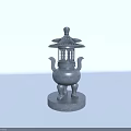 Traditional Chinese Garden Landscape Featuring Ornamental Stone Lantern with Tiered Roof