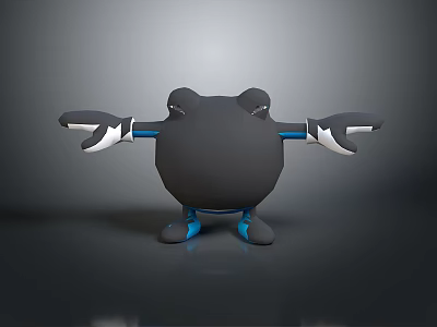 Game Movie Character 3D Model With Black Body Blue White Details And Outstretched Arms 3d model