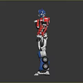 Red Blue White Robot Figure With Helmet Armor Mechanical Design Standing Pose Open Arms