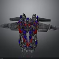 3D Mechanical Transformer Robot With Red Blue Silver Armor And Wings