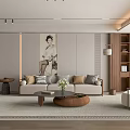 Modern Chinese Restaurant Interior With Sofa Coffee Table Decorative Painting Wooden Bookshelf And Area Rug