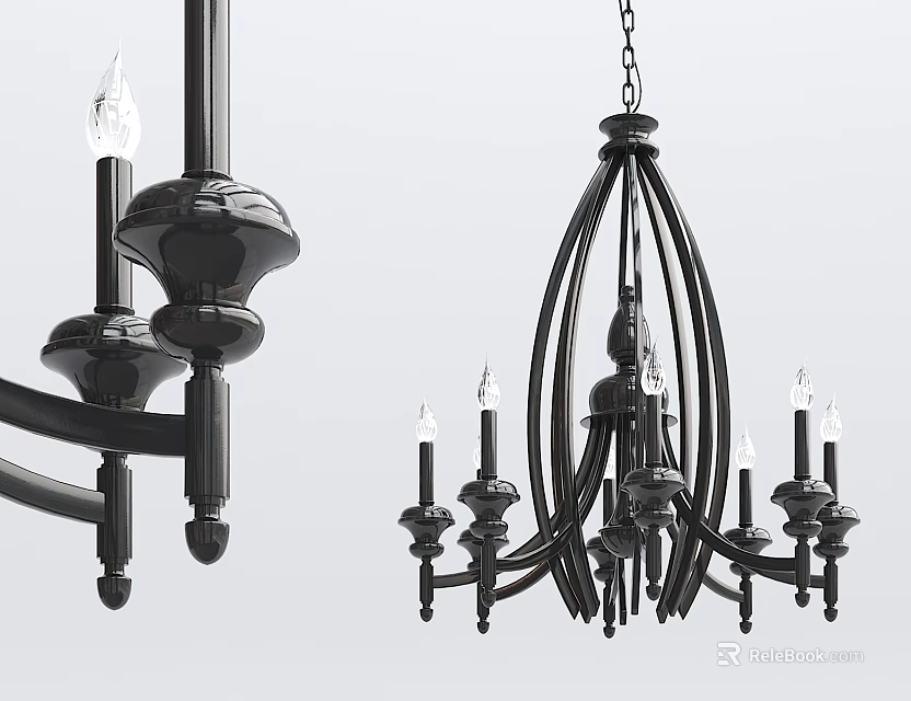 Black Classic Design Chandelier With Candle Shaped Bulbs And Multiple Arms 3d model 