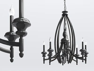 Black Classic Design Chandelier With Candle Shaped Bulbs And Multiple Arms 3d model