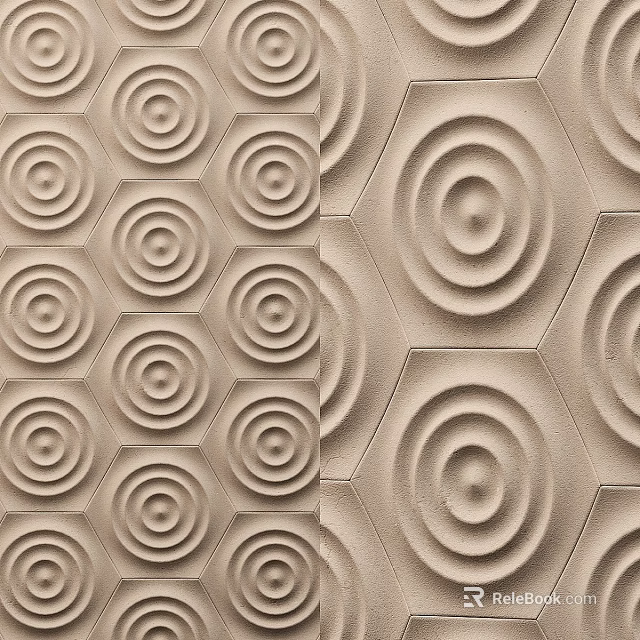 Modern Wall With Neutral Tone Hexagonal Tiles Featuring Decorative Spiral Patterns 3d model