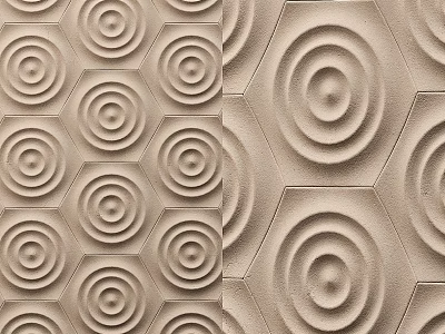 Modern Wall With Neutral Tone Hexagonal Tiles Featuring Decorative Spiral Patterns 3d model