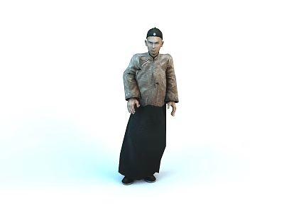 Traditional Clothing Character With Brown Coat Black Skirt And Hat Standing Pose 3d model