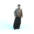 Traditional Clothing Character With Brown Coat Black Skirt And Hat Standing Pose