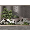 Elegant Garden Ornament Featuring Pine Tree Rocks Grass Mountain Shapes And Vertical Screen 3d model