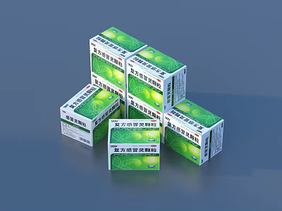 Stacked Green Packaging Boxes Of Compound Honeysuckle Granules For Daily Use 3d model