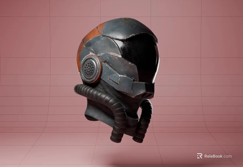 Futuristic Sci Fi Helmet With Metallic Texture Audio Speakers And Respiratory Tubes 3d model 