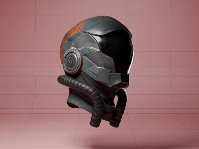 Futuristic Sci Fi Helmet With Metallic Texture Audio Speakers And Respiratory Tubes 3d model