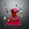 Cartoon Scene Featuring Red Throne With Flying Papers And Candle Holders On Red Carpet