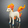 White Pony Toy Figure With Flame Mane Tail And Blue Hooves On Dark Background