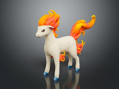 White Pony Toy Figure With Flame Mane Tail And Blue Hooves On Dark Background 3d model