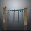 Blue Wrought Iron Gate With Stone Pillars On Both Sides