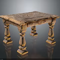 Carved Wooden Table Furniture with Intricate Leg Design and Decorative Surface