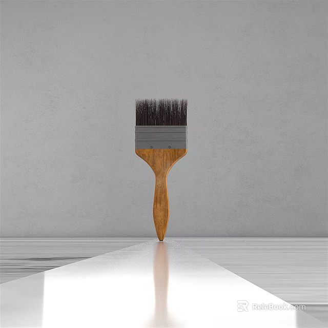 Dark Bristle Wooden Handle Paint Brush For Home Use On Gray Wall And Light Surface 3d model 
