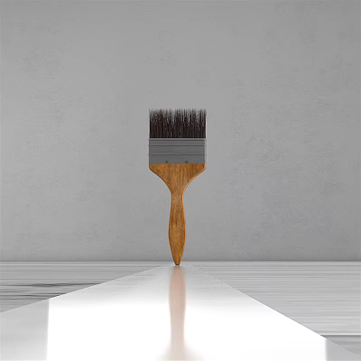 Dark Bristle Wooden Handle Paint Brush For Home Use On Gray Wall And Light Surface 3d model