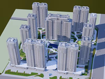 Modern High Rise Residential Complex with Urban Apartment Buildings and Green Spaces 3d model