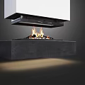 Modern Floating Fireplace with Burning Flames and Gray Base Design 3d model
