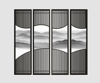 New Chinese Partition Carved Screen Partition Combination 3d model