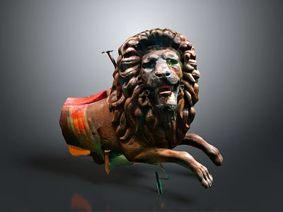 Artistic Bronze Lion Sculpture With Running Posture Intricate Mane And Decorative Elements 3d model