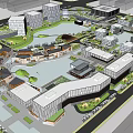Modern Commercial Complex Design With Water Features Green Spaces And Contemporary Buildings