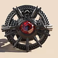 Intricate Mechanical Pendant Jewelry Featuring Red Gemstone And Metallic Gears